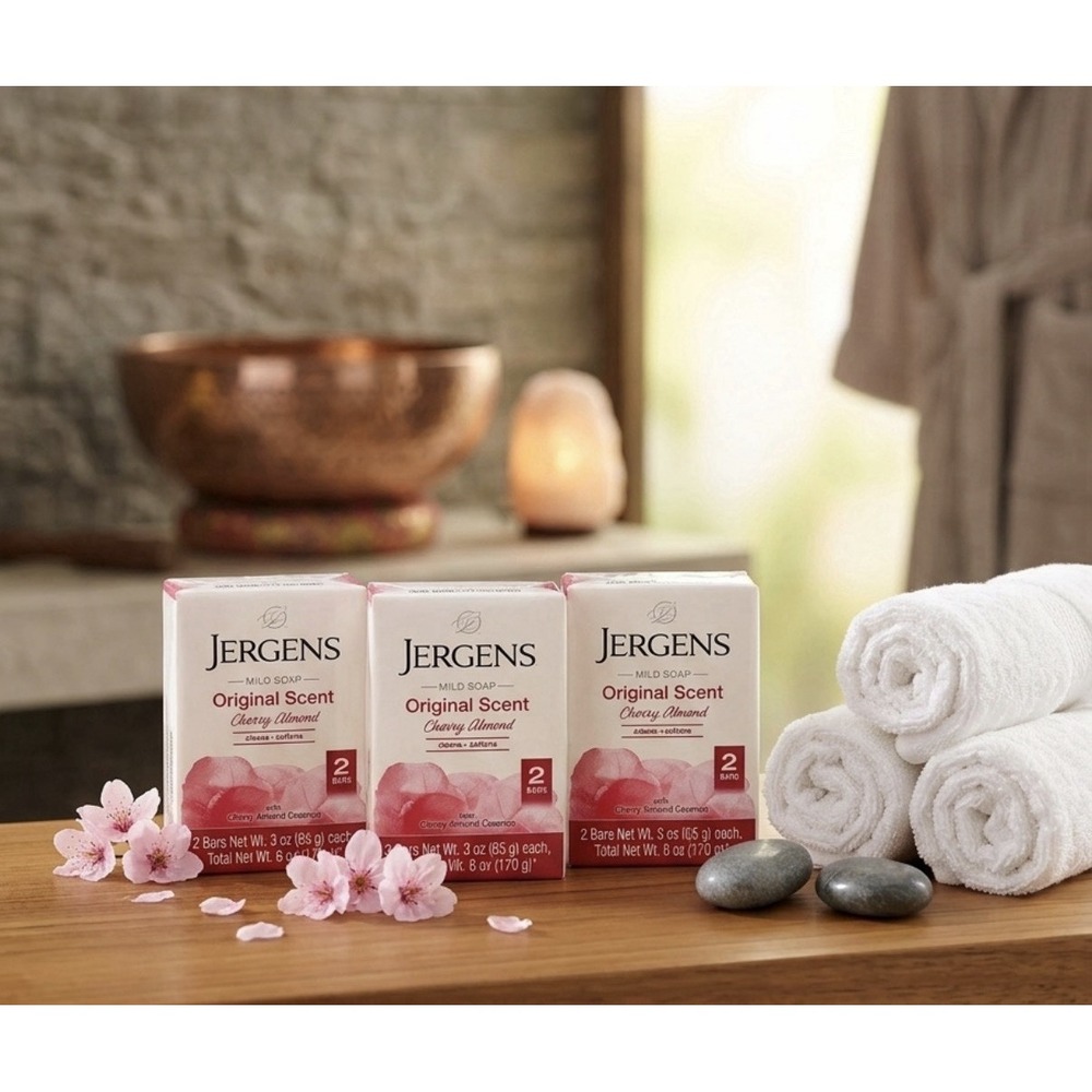 Jergens Original Scent Cherry Almond Bar Soap Brand NEW (3-Pack)